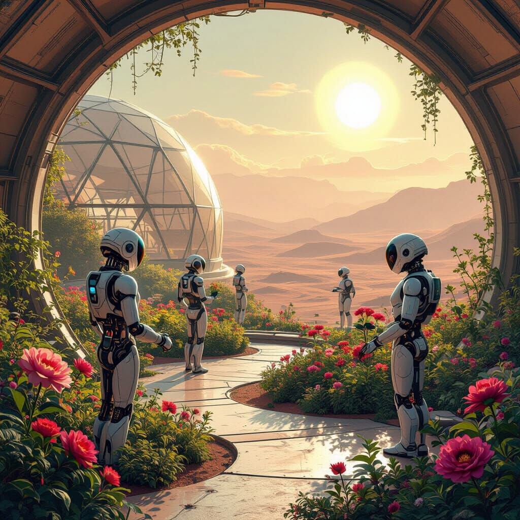 Futuristic Martian Botanical Garden in Art Nouveau Style