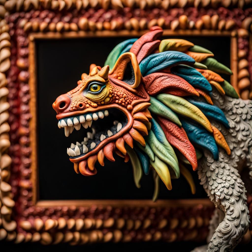 Clay Lion with Iguana: 3D Rendered Masterpiece