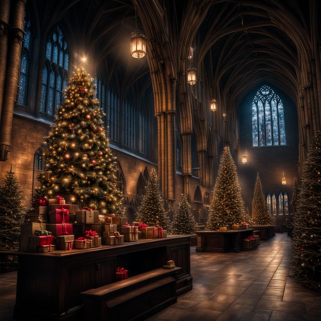 Christmas at Hogwarts in Hyperrealistic Style