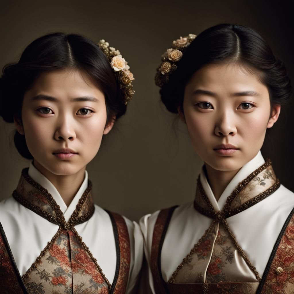Japanese Sisters in Bustles: Professional Portrait