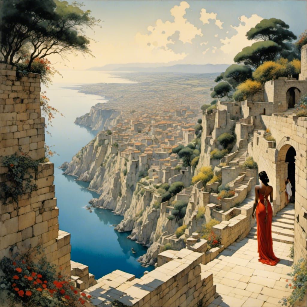 Young King Observes Swimmer: Watercolor Comic Style