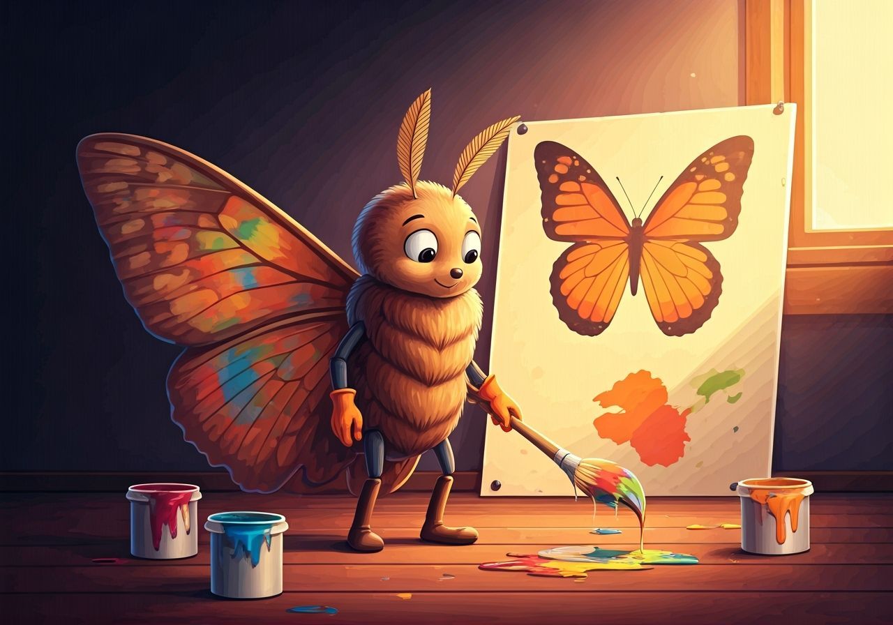 Whimsical Moth Character Painting Colorful Wings