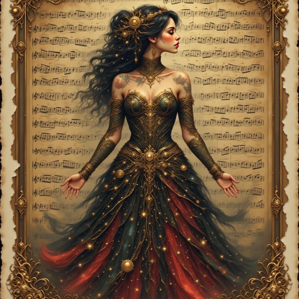 Diva Queen with Velvet Ombre Hair and Music Tattoos