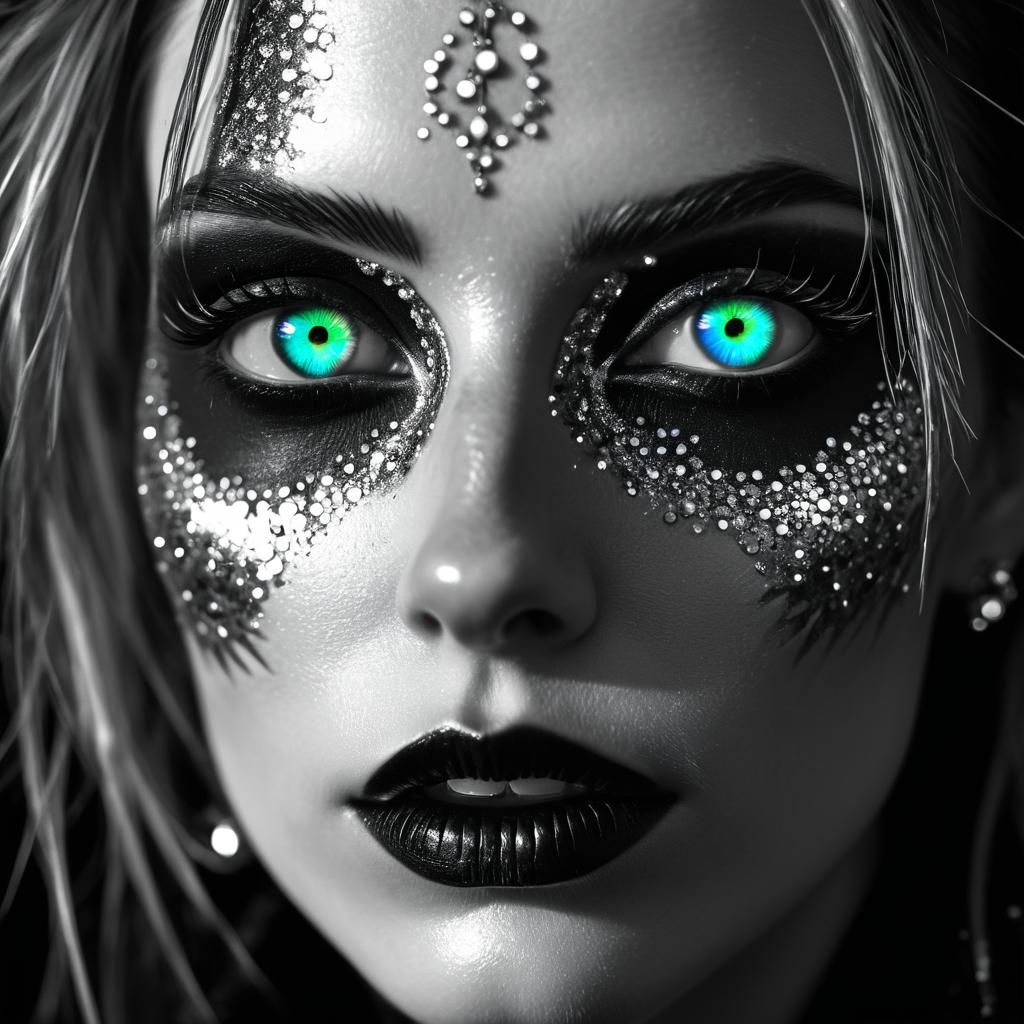 Monochrome Rainbow Close-Up of a Goth Punk Woman