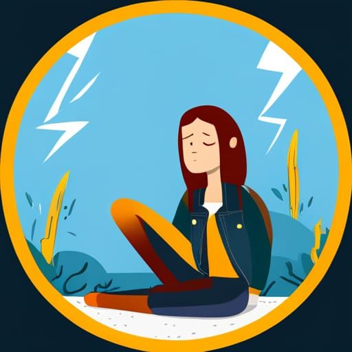 Colorful Cartoon Lightning Surrounds Scared Girl