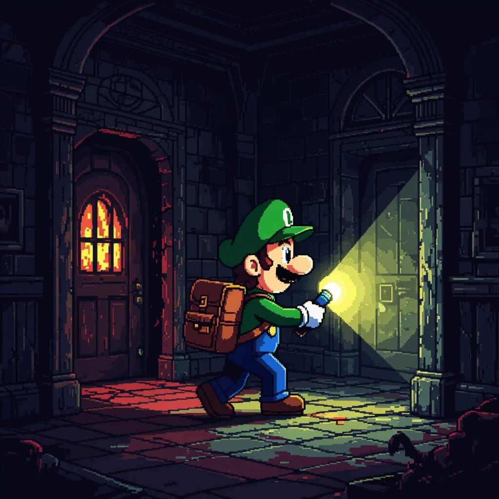 Luigi's Haunted Mansion Adventure: Pixel Art Film Still