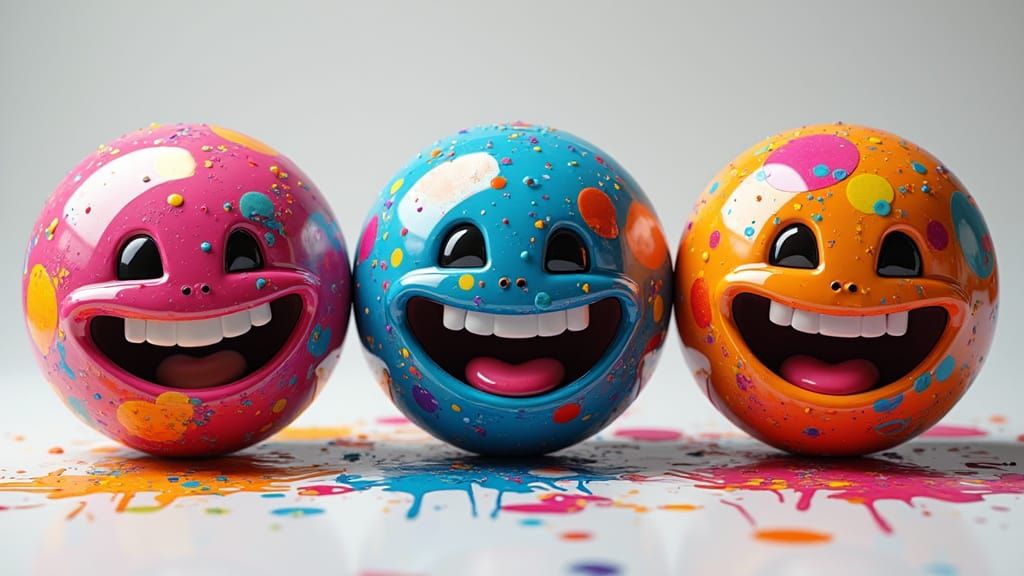 Vibrant Spheres Dripping Paint in Digital Art Style