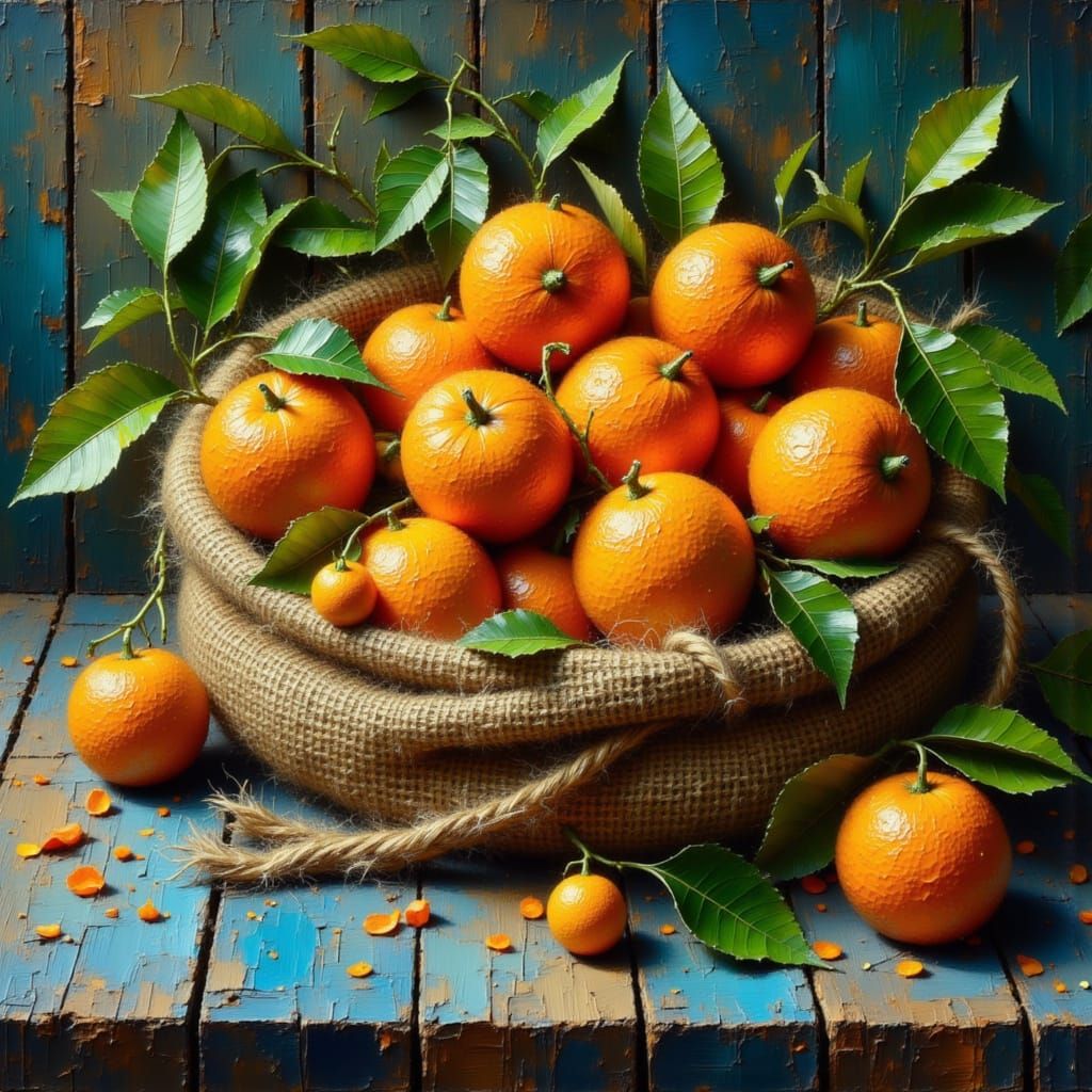 Oranges in Burlap: Hyperrealistic Oil Painting
