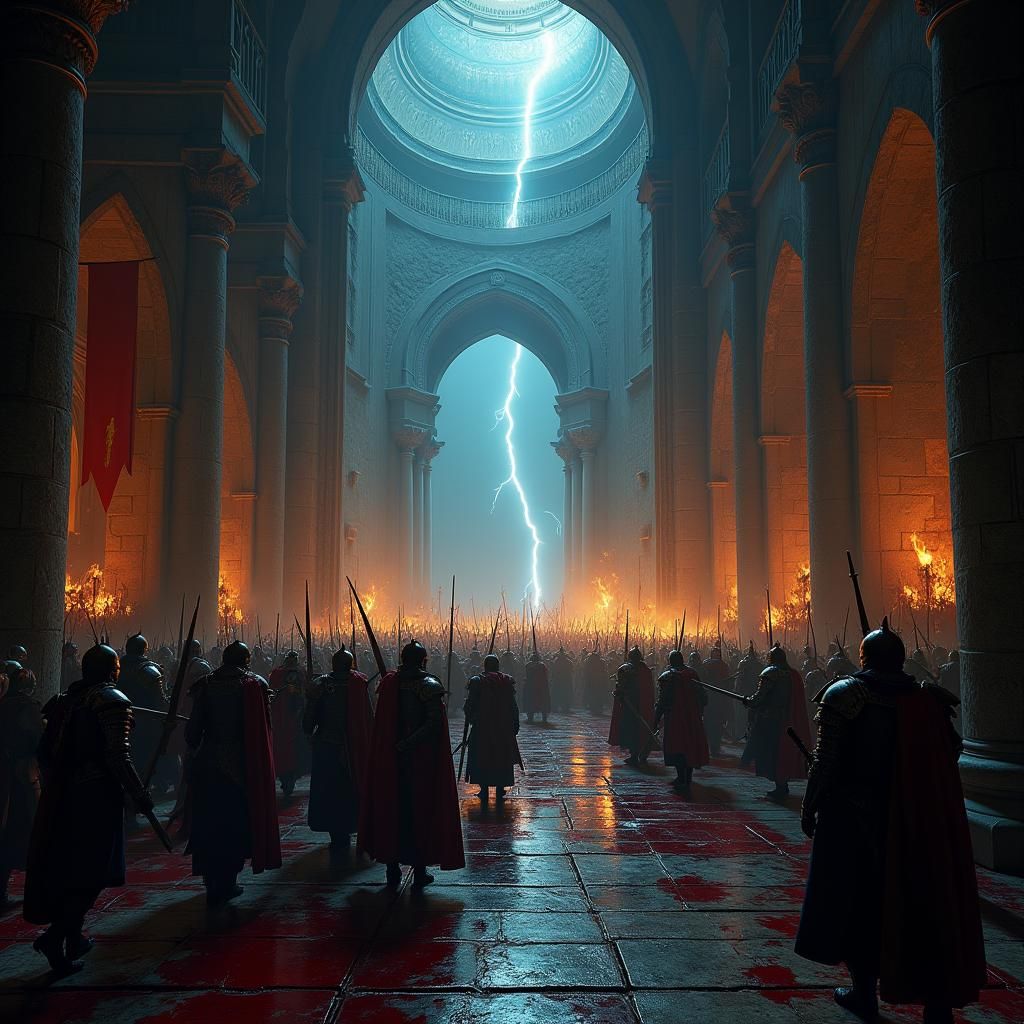 Chaotic Medieval Battlefield in Palace Entrance