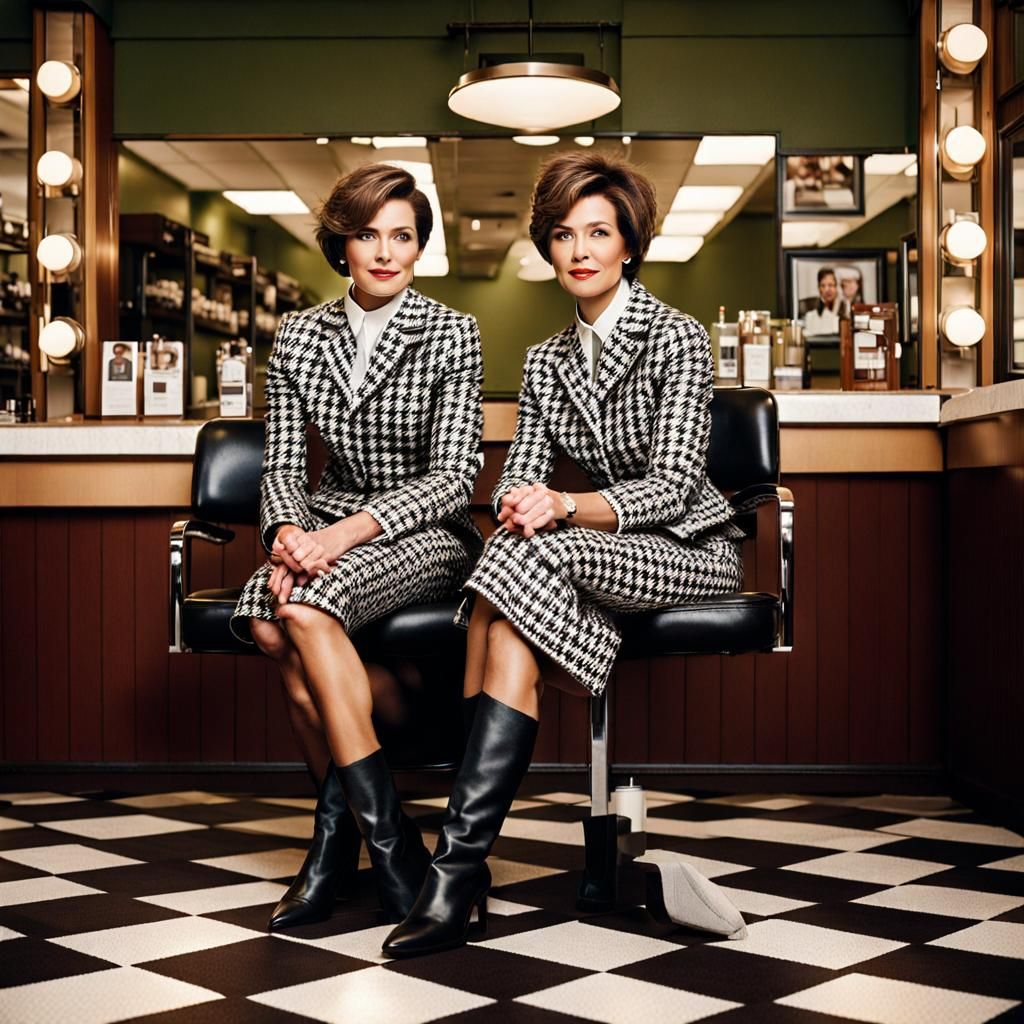 Businesswomen in Houndstooth Suits After Haircut