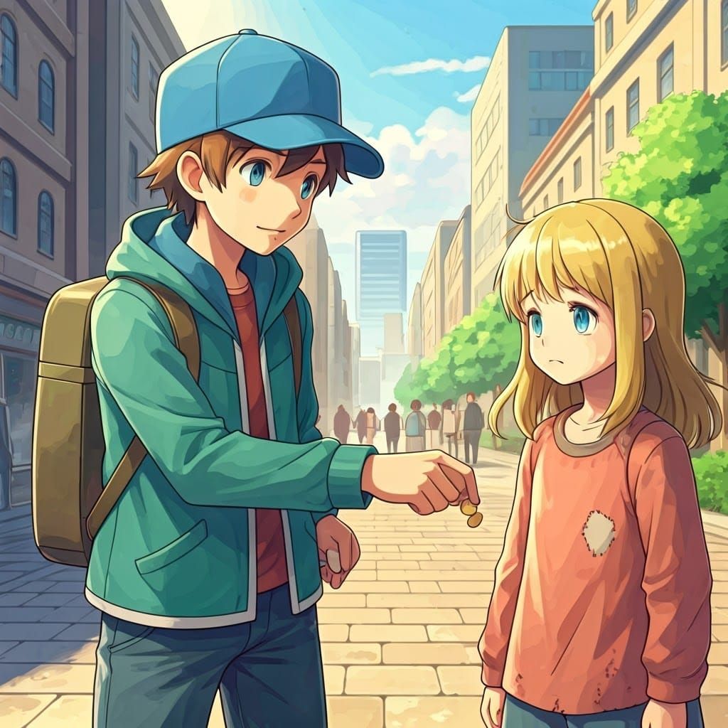 Pokémon Trainer's Act of Kindness in Watercolor Style