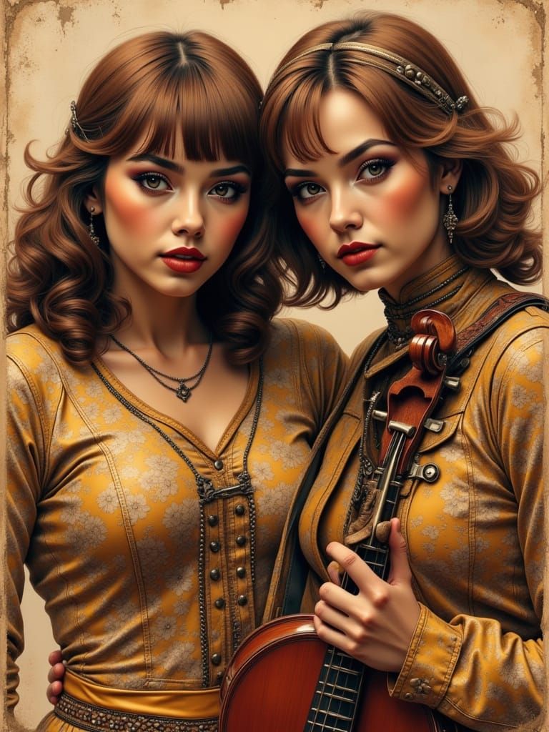 Sepia Musicians Portrait in Splash Art Style