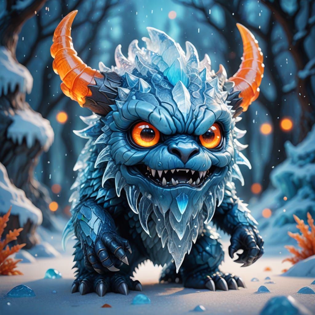 Vibrant Chibi Ice Beast in Fantasy Art