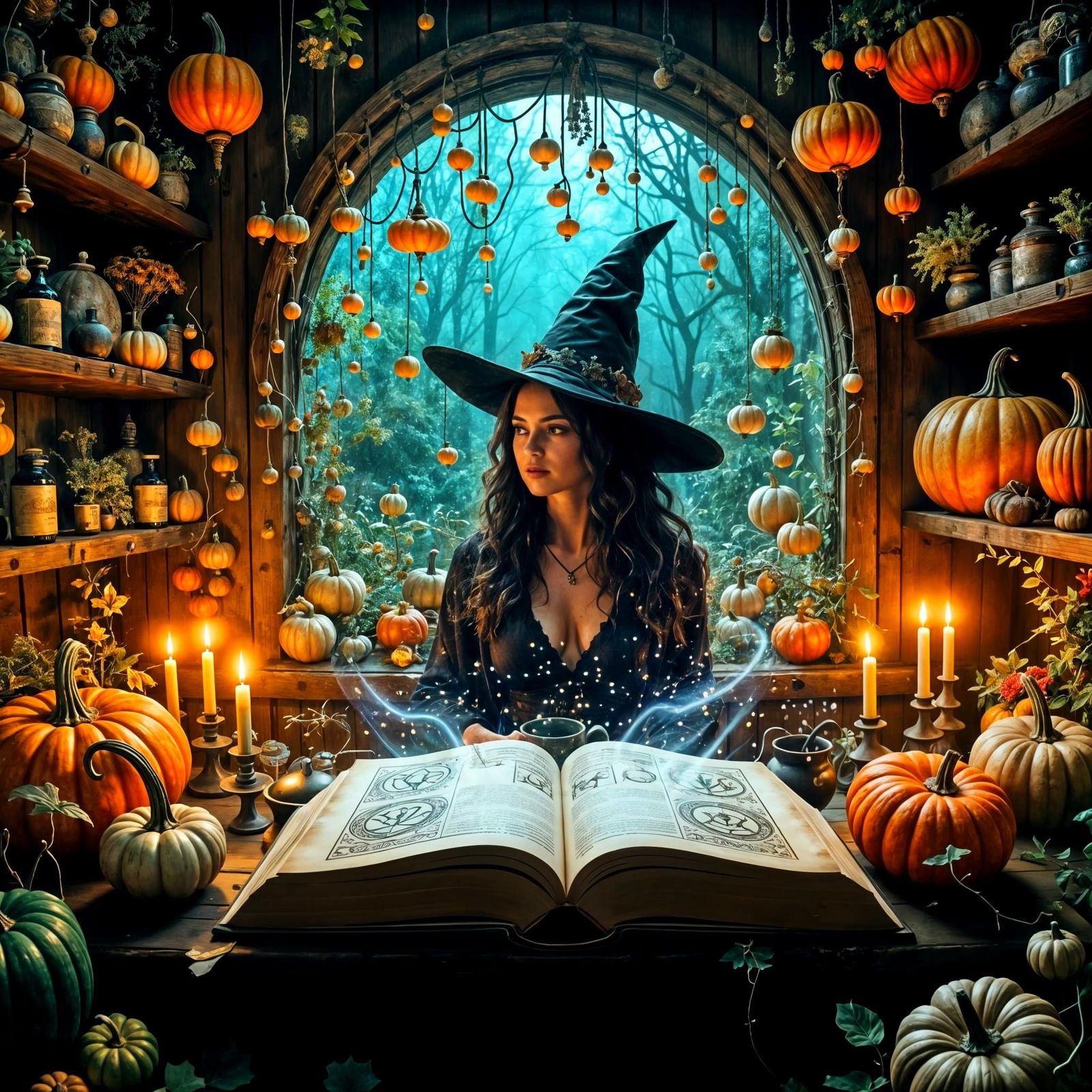 Enchanting Witch Brews Tea in Cozy Hut