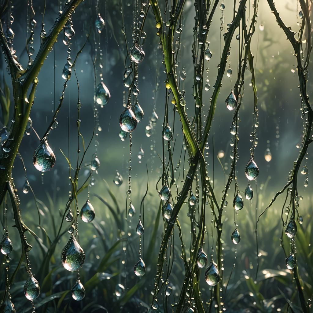 Dew Drops in Digital Matte Painting Style