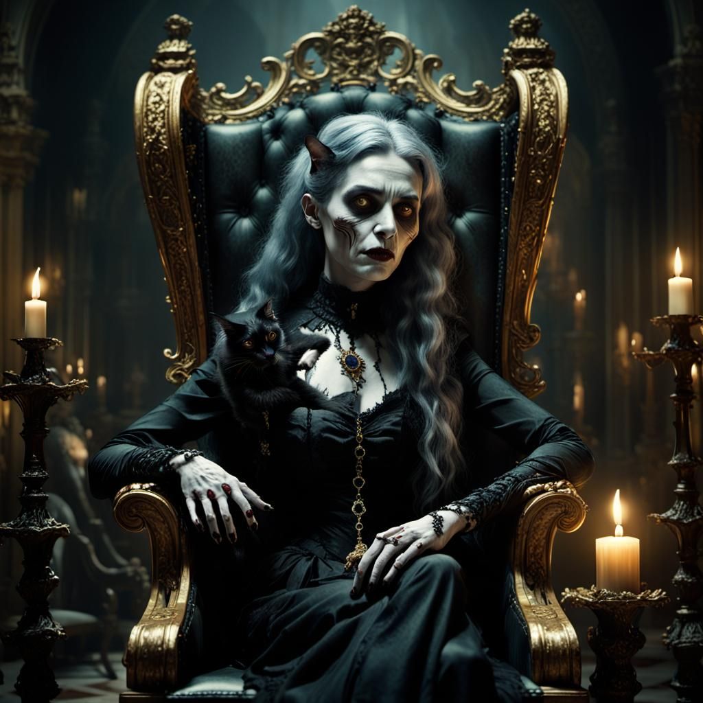 Gorgeous Zombie Confidently Seated in Gothic Chair