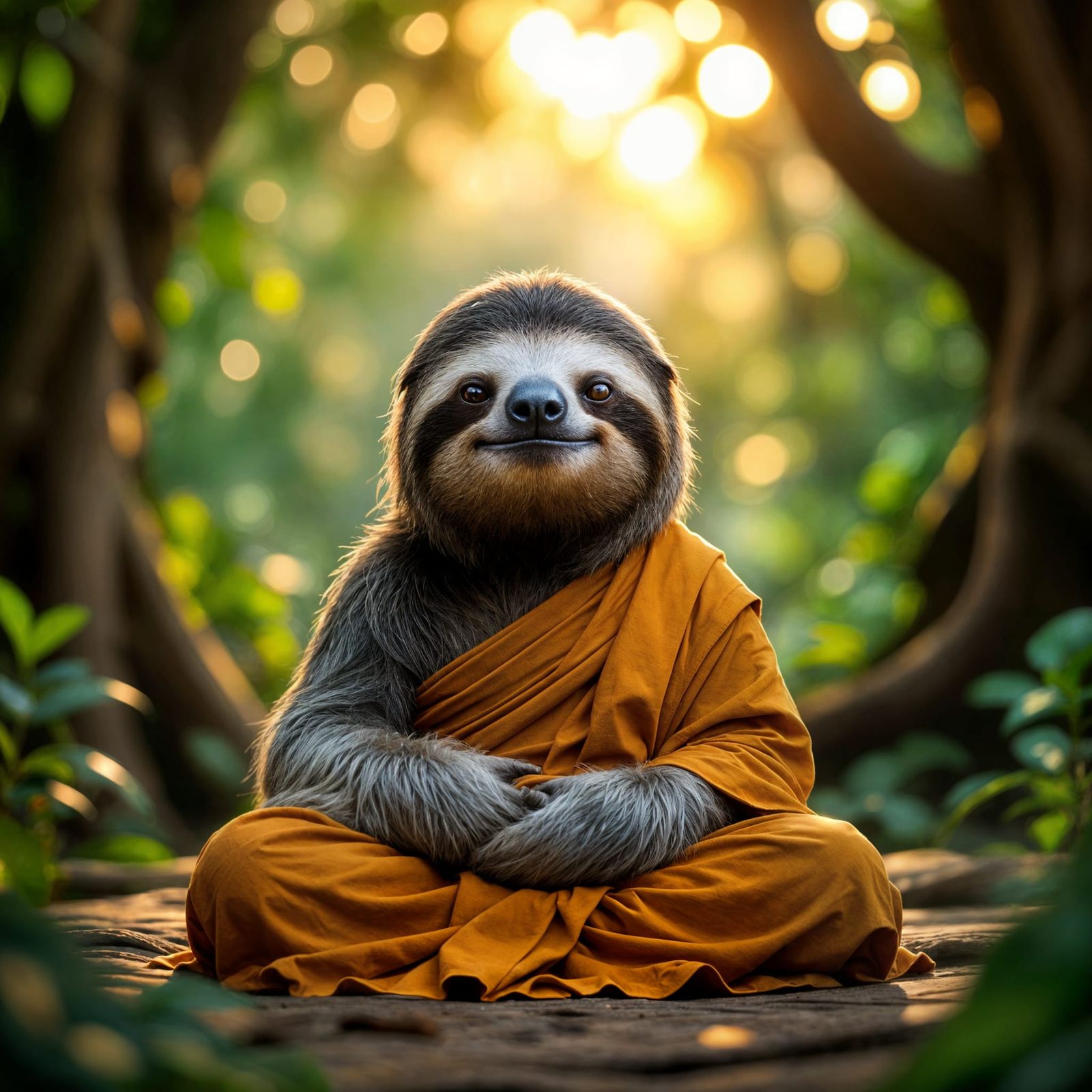 Photorealistic Sloth Monk Meditating in 8k
