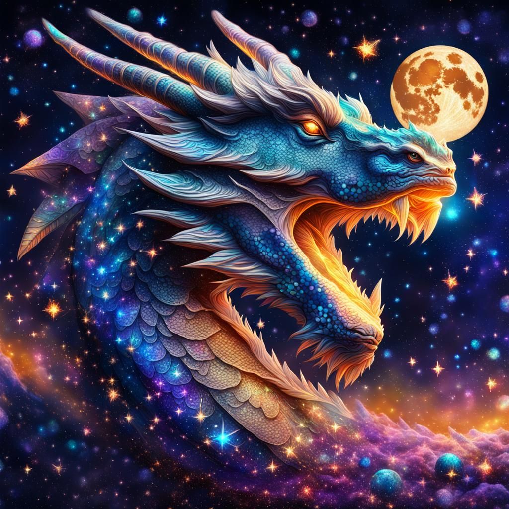 Celestial Dragon Made of Stars: Astral Illustration