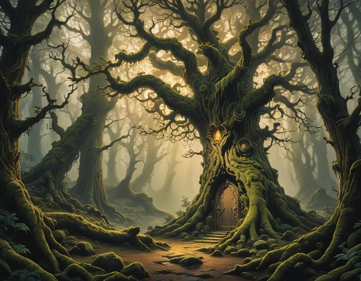 Golden Light in Ancient Forest, Dungeon Synth Art