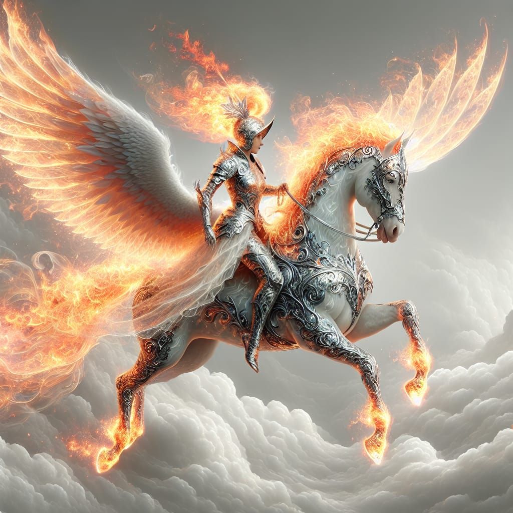Ethereal Fire Maiden on Winged Horse