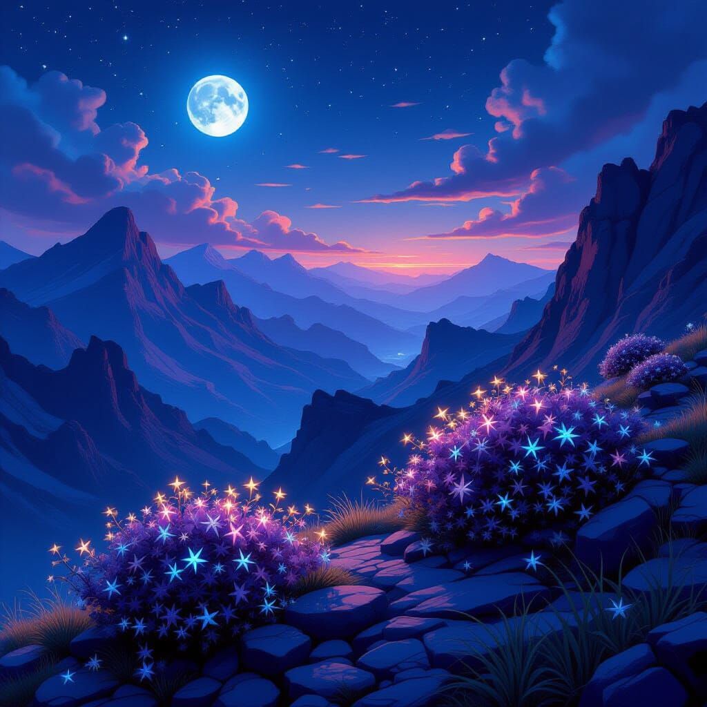 Starpetal Shrubs in Volcanic Glow