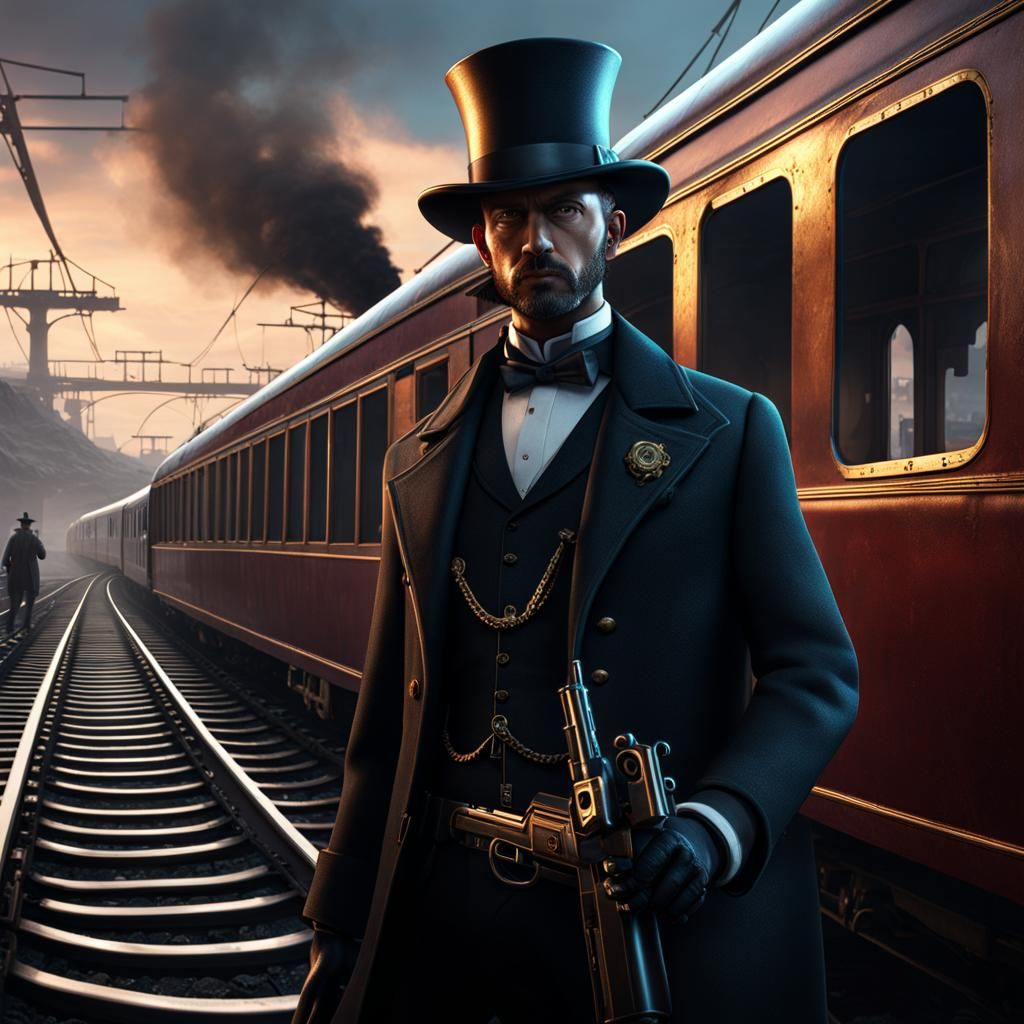 Nothic with Tommy Gun on Train: Fantasy Art