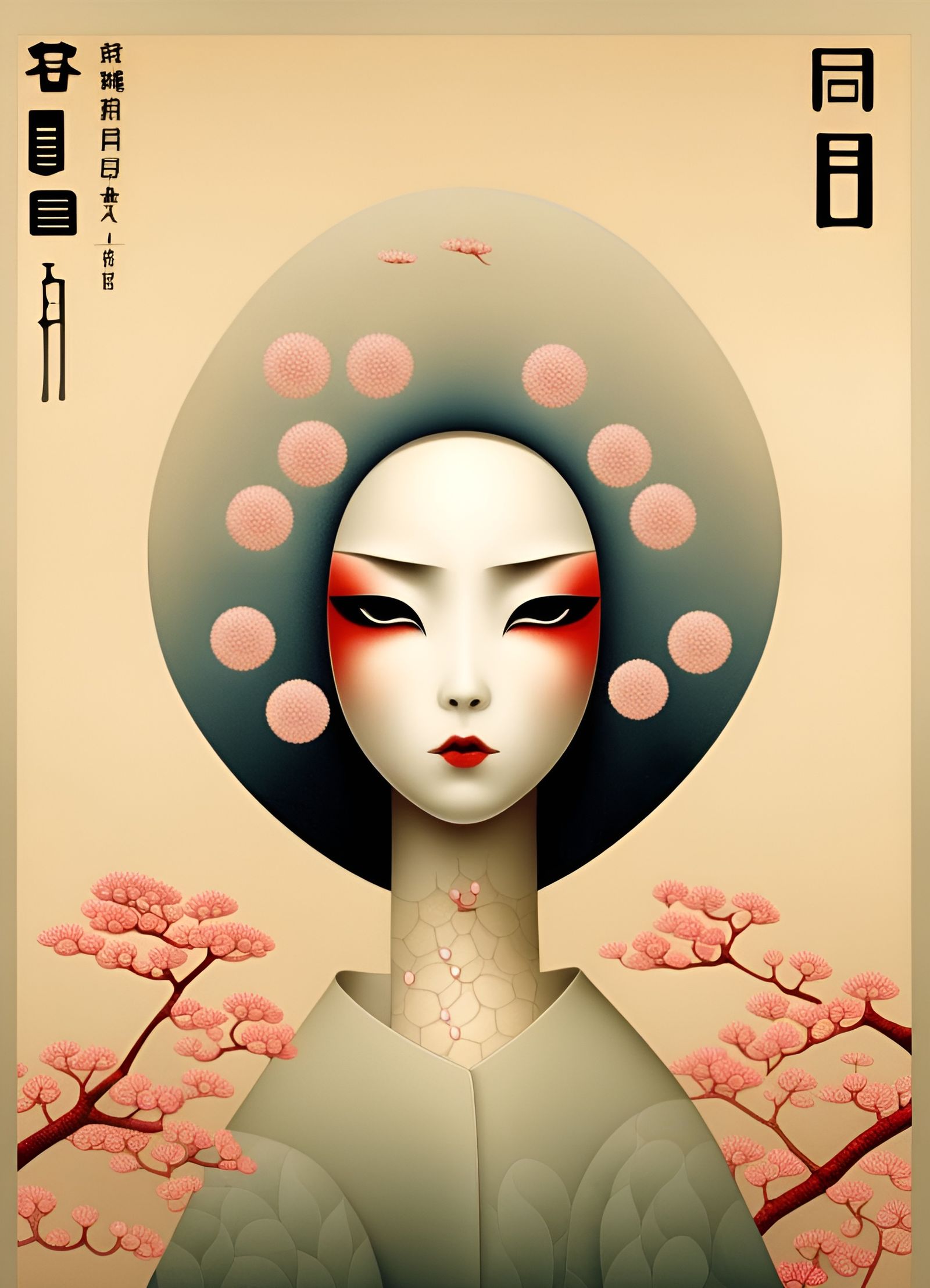 Minimalist Japanese Kabuki Poster with Sakura