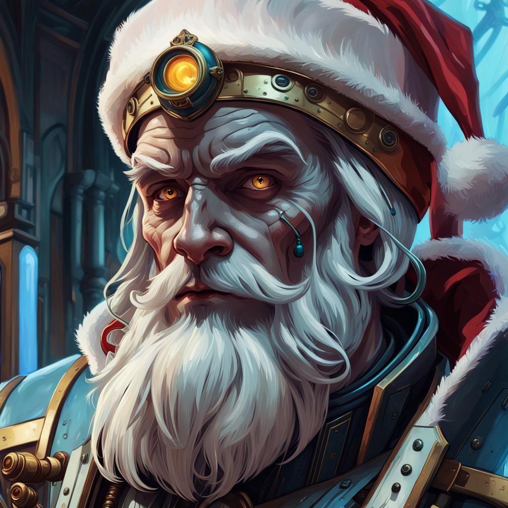 Cyberpunk Quarian Geth Sinterklaas in Clair-obscur Style