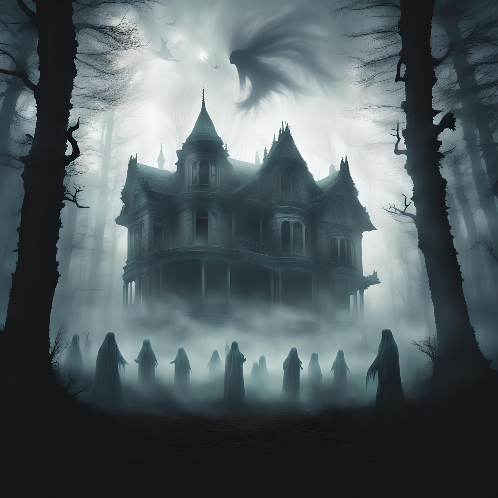 Eerie Ghosts in Haunted Forest: Digital Matte Painting