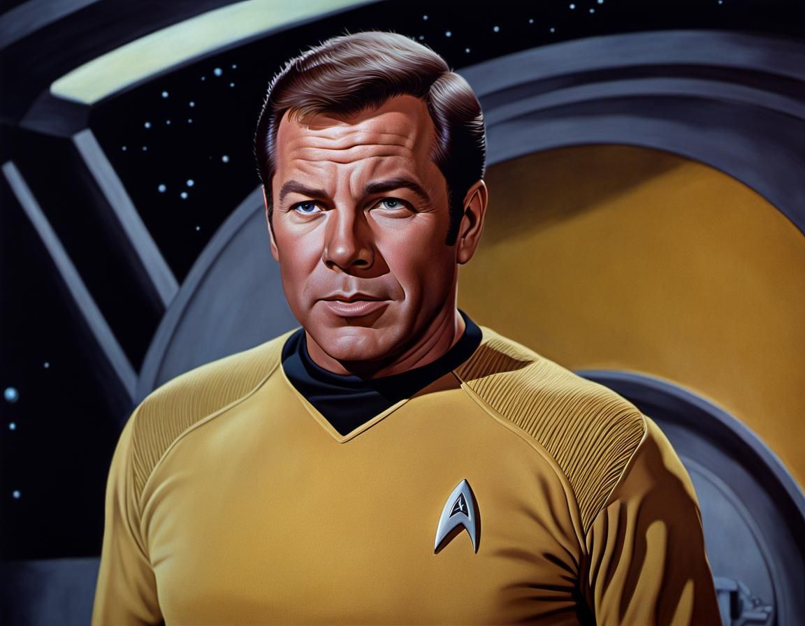 Captain Kirk Hyperrealistic Oil Painting on Starship Enterpr...