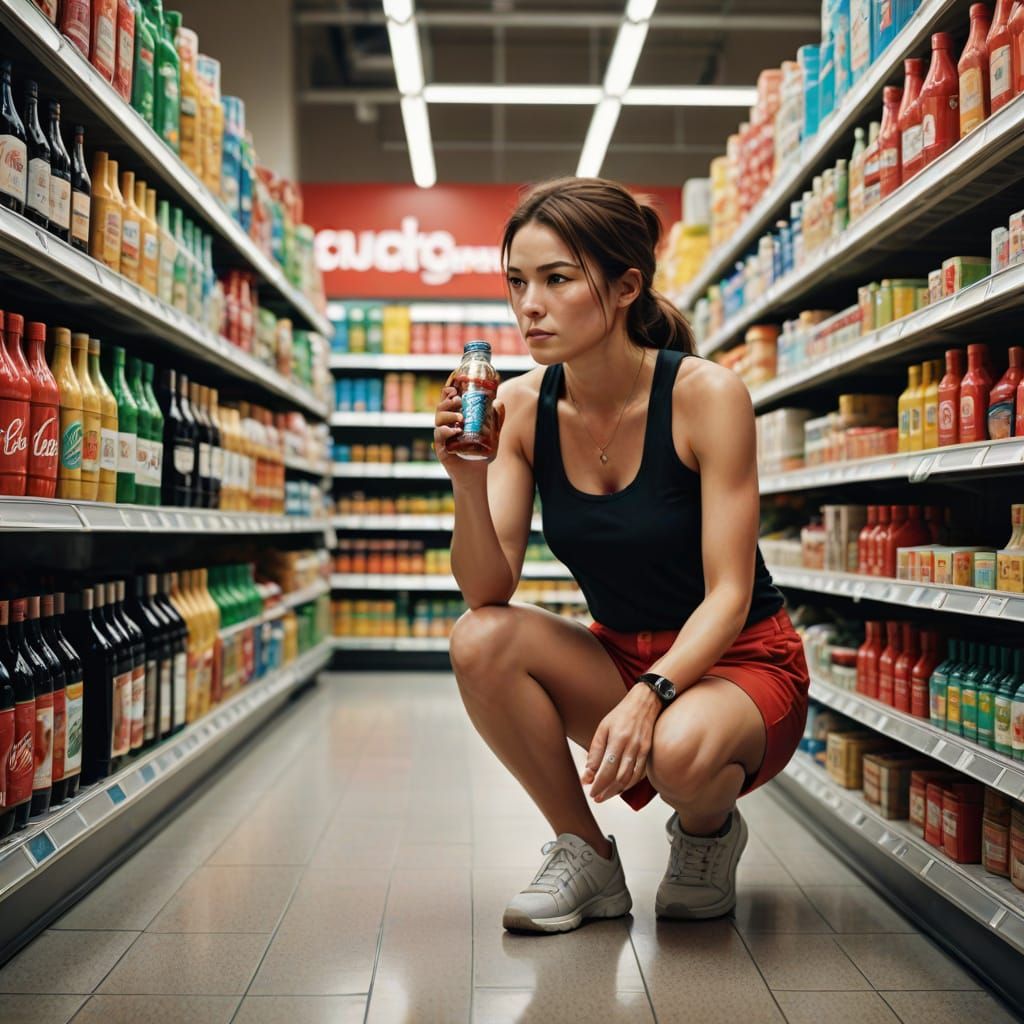 Woman in Supermarket Aisle in Hyper-Realistic Digital Art