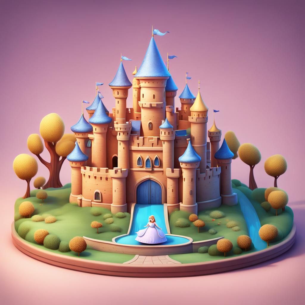 Chibi Cinderella Castle: Pixar-Inspired 3D Digital Art
