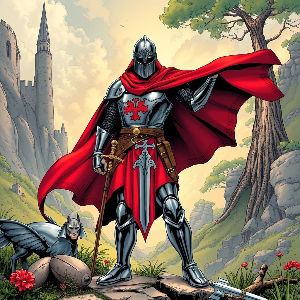 Heroic Crusader in Knights Templar Armor