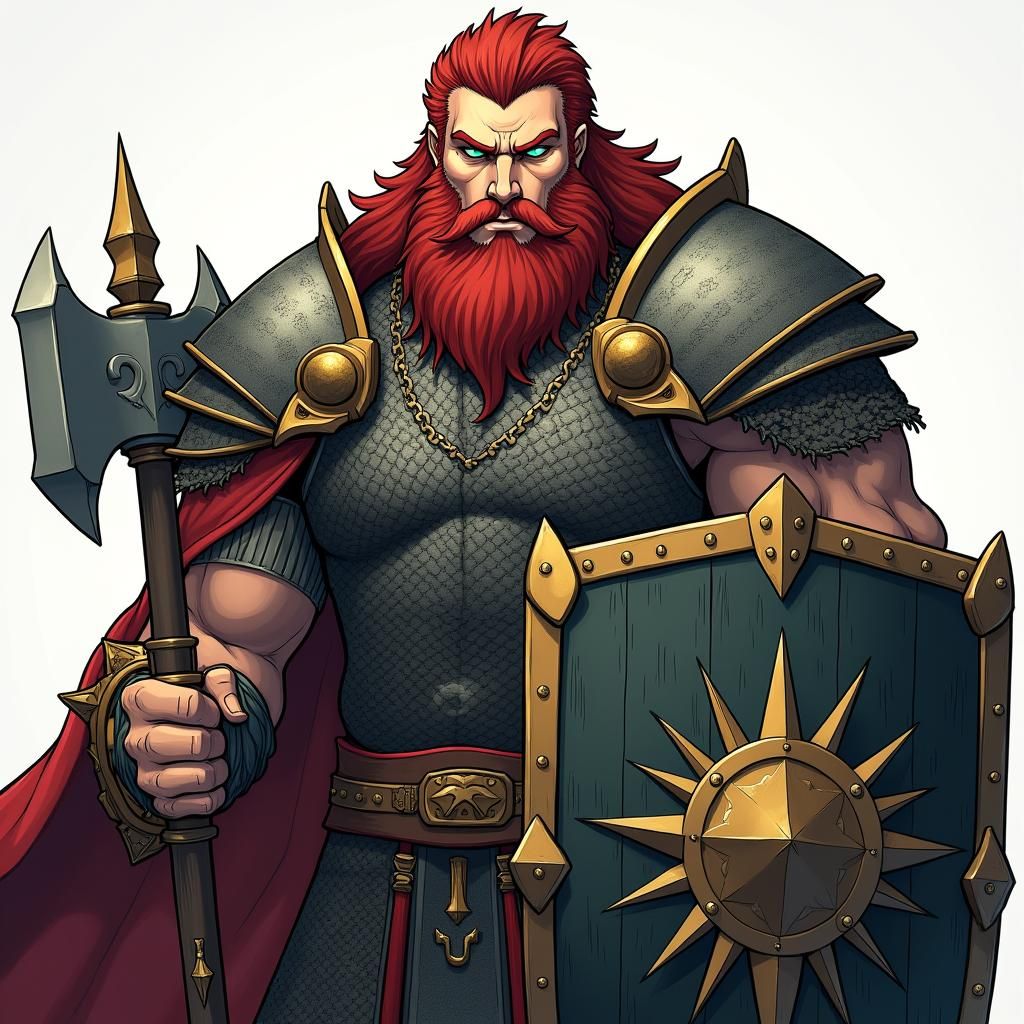 Epic Fantasy Warrior with Warhammer in Manga Style