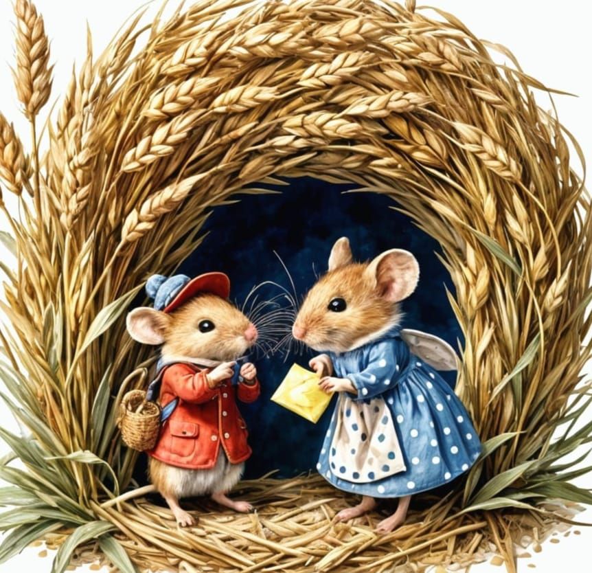 Watercolour Harvest Mouse Postal Scene