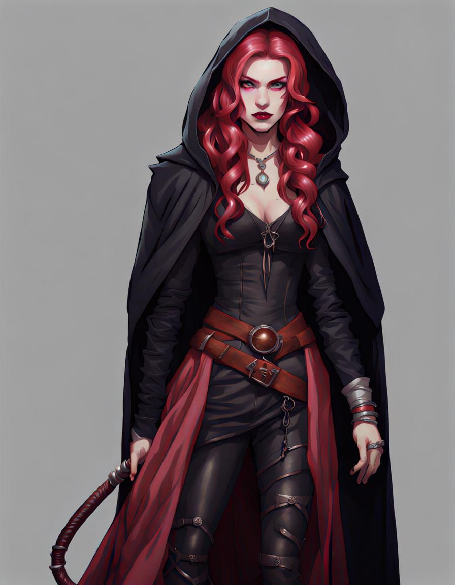 Tiefling with Pink Skin and Burgundy Hair