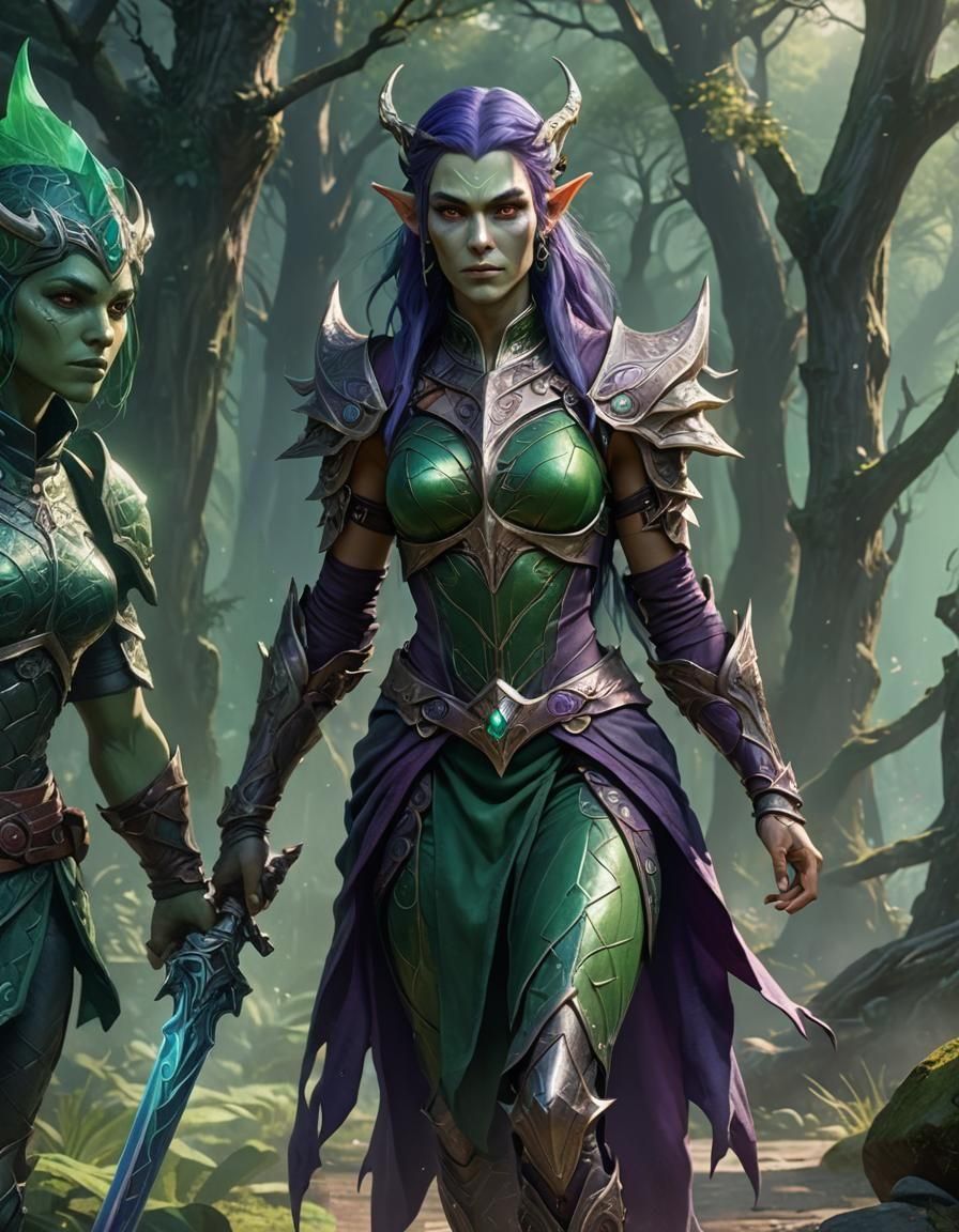 Elven Orc Sorceress Warrior in High-Fantasy Style