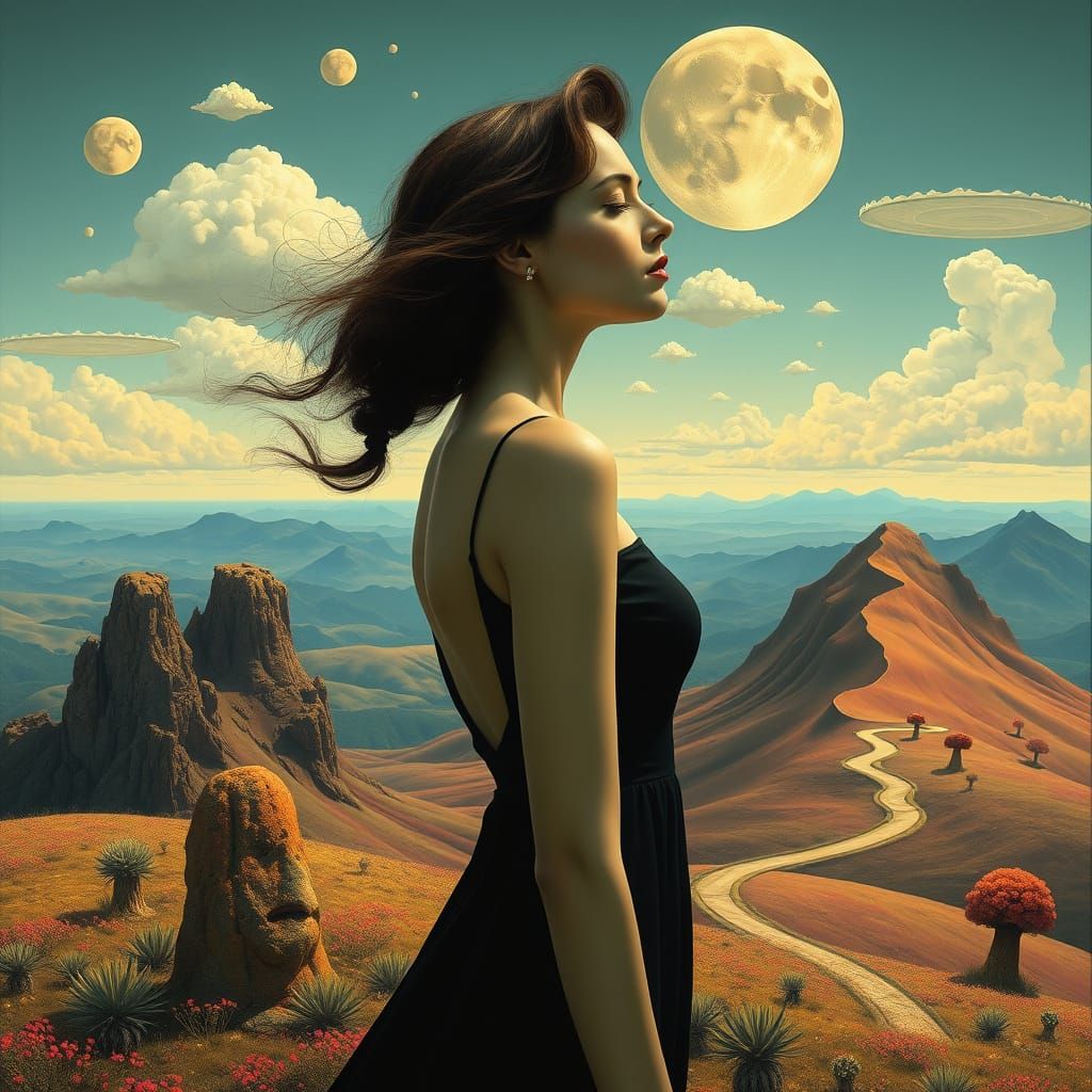 Elegant Woman in a Surrealist Dreamscape