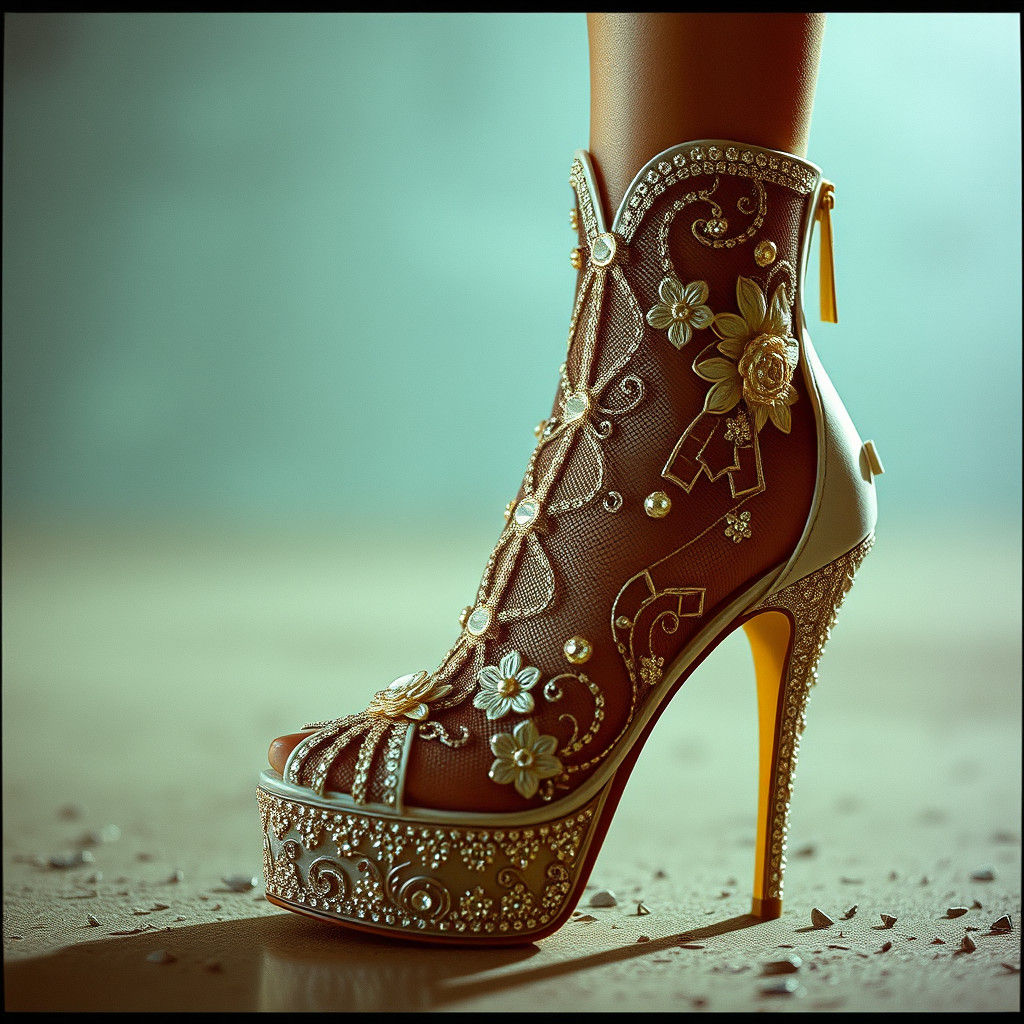 Diamond Rhinestone Mesh High Heel in Cinematic Style