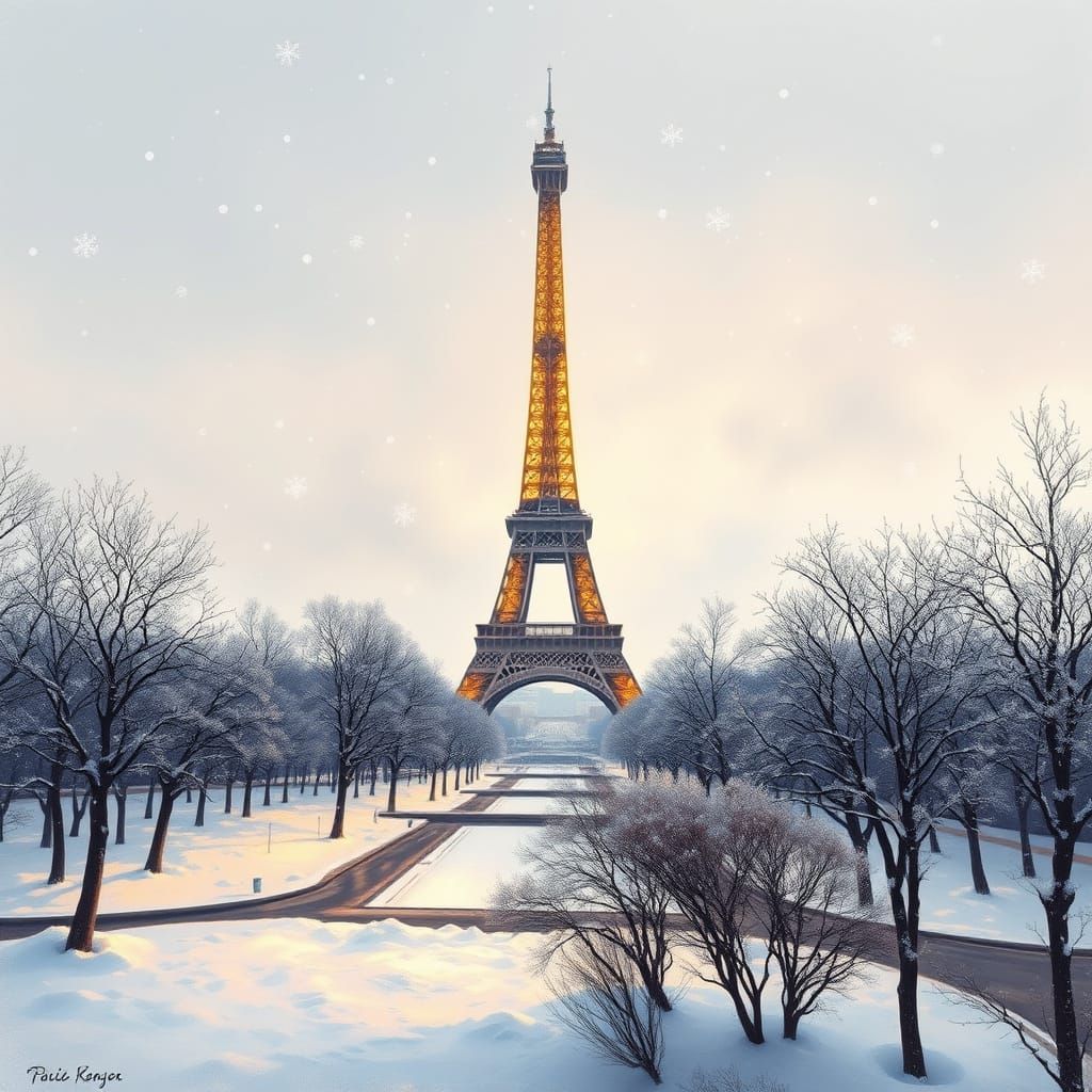 Eiffel Tower in Winter: An Impressionistic Landscape