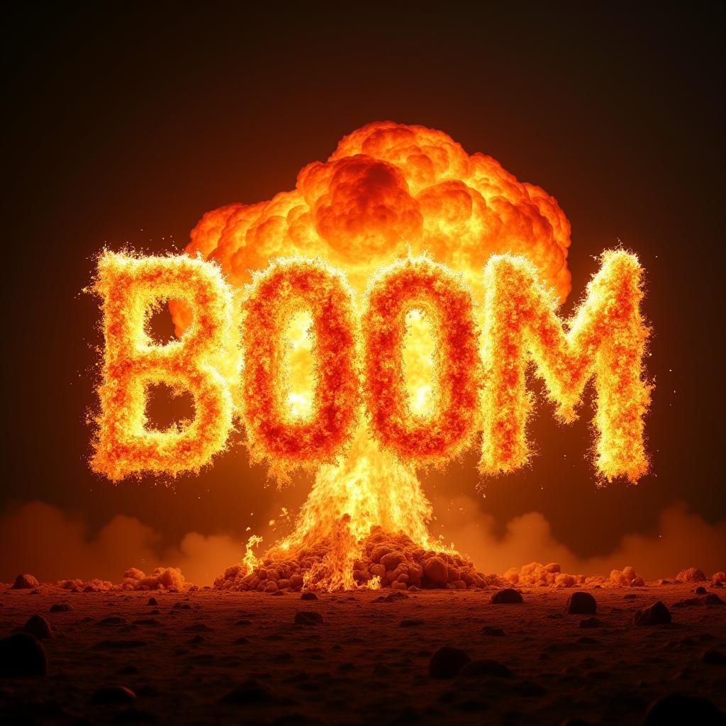 An Impressive explosion  forming the word „BOOM“