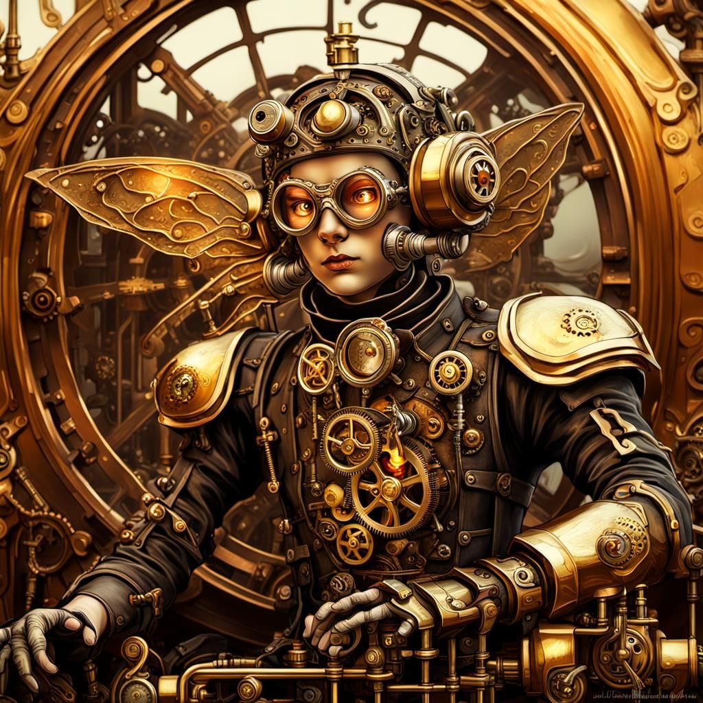 Mechanical Elf Fairy Operates Steampunk Engine