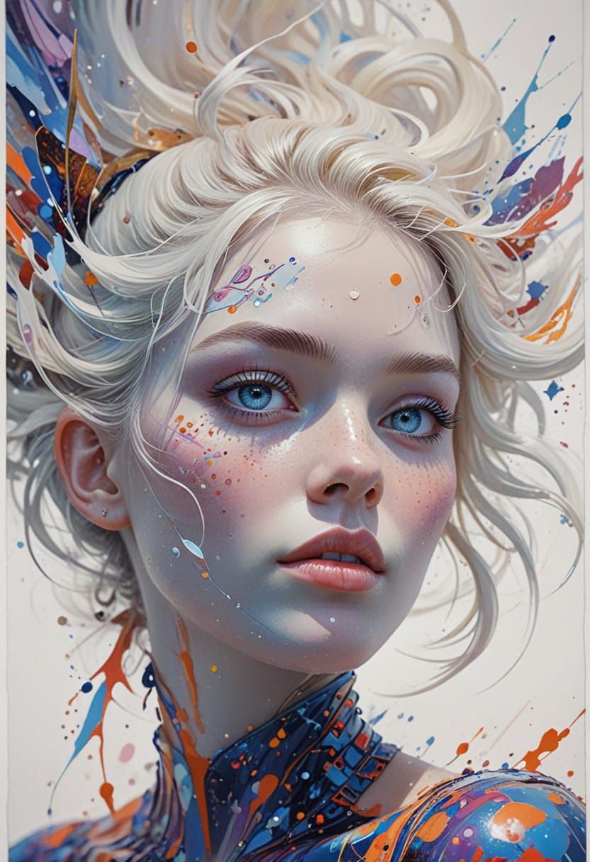 Whimsical Watercolor Portrait of a Young Girl with an Enchan...