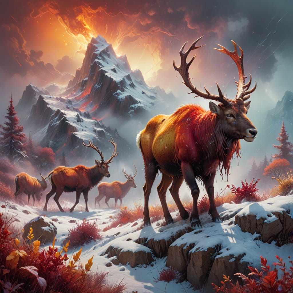 Hyper-Realistic Ibex Family in a Blizzard Landscape