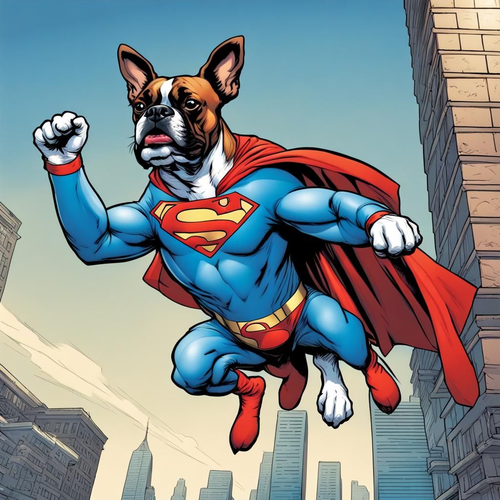 Boxer Dog as Superman Ready to Fly