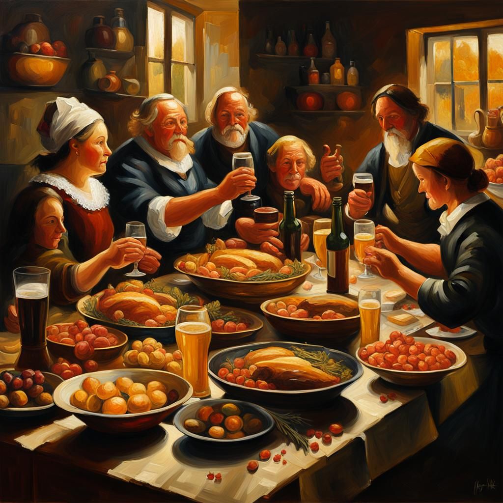 Festive Feast as Dutch Masters Oil Painting