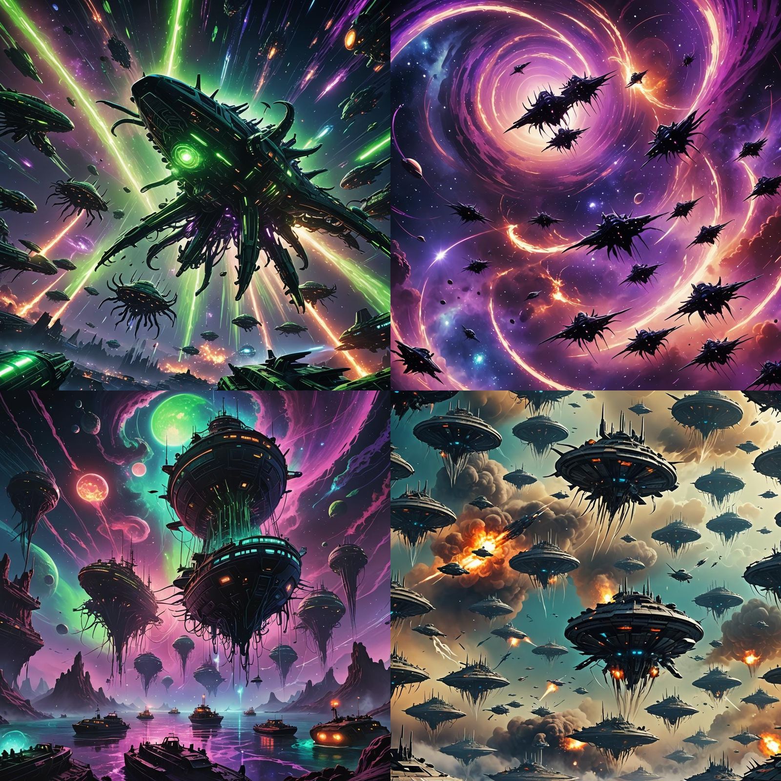 Eldritch Extraterrestrial Fleet in Anime Style