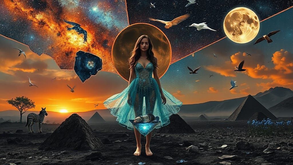 Mystical Woman as Living Landscape with Ethereal Oasis