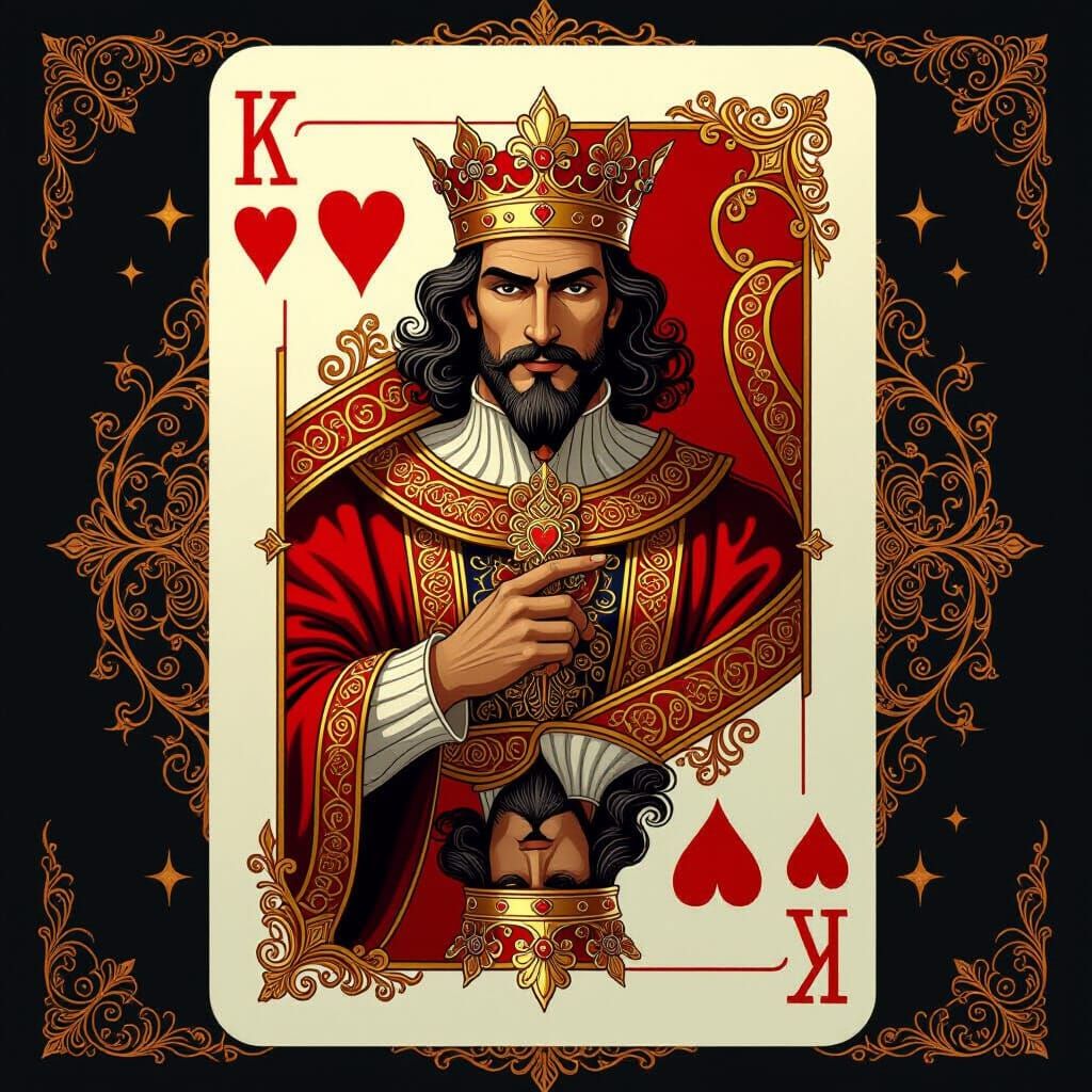 King of Hearts Playing Card in Regal Fantasy Art Style