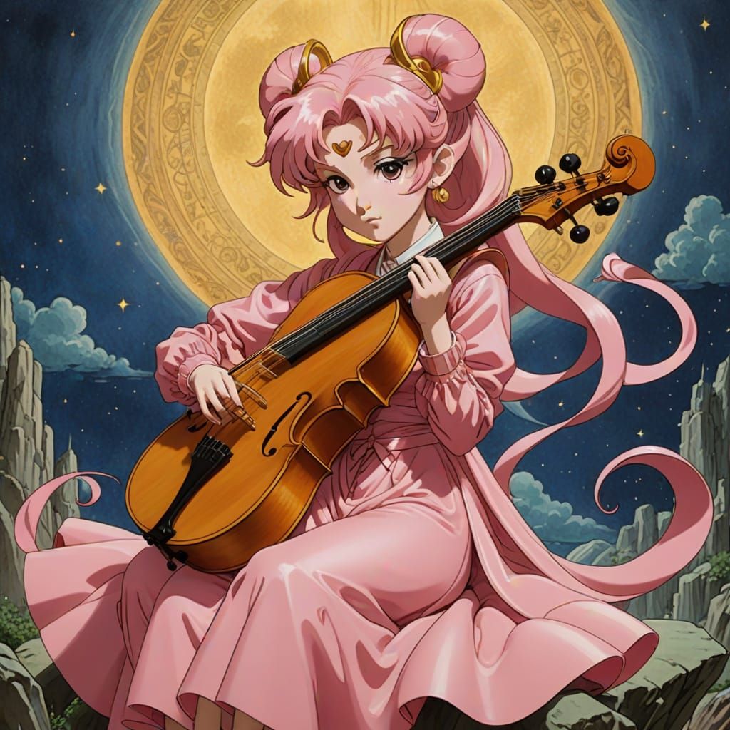 Mythological Anime Character Plays Lute in Renaissance-Inspi...